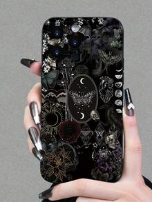 Fashionable, Popular, Personalized, Gothic Elements Pattern Design Theme Luxury Shockproof Aesthetic Cute Phone Case, Lens Protrusion Protection, Compatible With For IPhone 16/16Plus/16Pro/16ProMax, 15,14, 13, 12, 11 Series And Compatible With For Galaxy S/A Series, Gift For Easter Day, Christmas Halloween Decoration/Gift For Birthday, Girlfriend, Boyfriend, Friend Or Yourself. - 黑色 - 查看 1