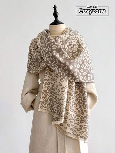 1pc Faux Cashmere Vintage Leopard Print Jacquard Warm Scarf, Versatile Shawl Wrap For Women, Suitable For Air-Conditioned Rooms, Autumn/Winter, Fashion Accessory & Gift