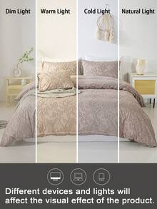 3pcs Leaf Tufted Pattern Microfiber Duvet Covers Sets(1 Duvet Cover & 2 Pillowcase)Lightweight Breathable Bed Cover All Seasons Bedding Set  For Home Bedroom Bed Sheets Set - Coffee Brown - View 8