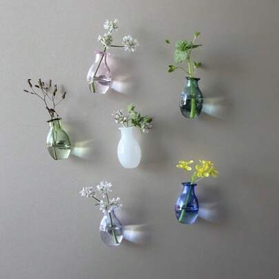 4 piezas/6 piezas/8 piezas/10 piezas Maceta de vidrio magnética - Mini nevera y decoración de muebles, colores vibrantes, diseño ovalado a prueba de roturas, sin necesidad de flores - regalo perfecto para amantes de las plantas (Navidad, Día de San Valentín, Graduación), decoración de macetas, accesorios para el hogar, imanes duraderos, imanes decorativos, decoración del hogar