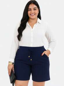 Kit 3 Women's Shorts Plus Size Crepe Mesh Duna Light Summer Fashion - 彩色 - 查看 7