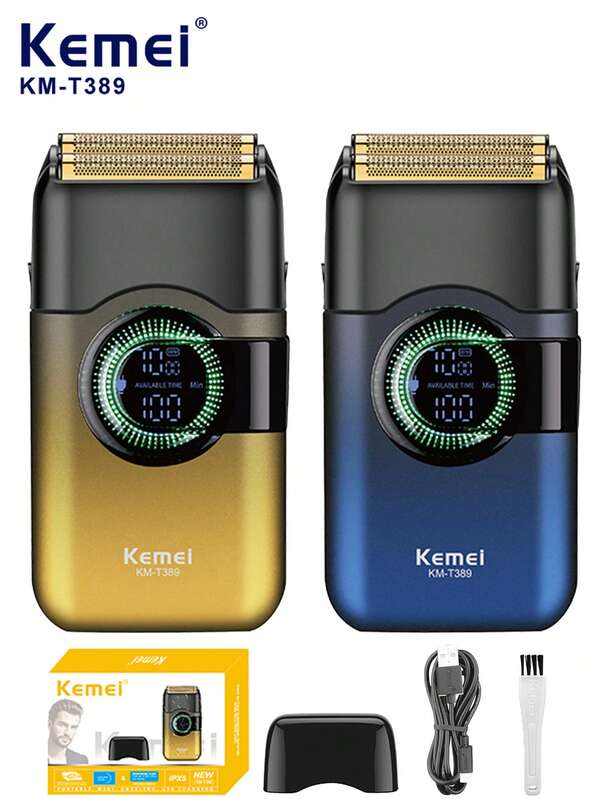 Kemei KEMEI KM-T389 Rasoir électrique pour hommes, lames flottantes à double couche, tondeuse à cheveux pour hommes, soin de la barbe, rasoir pour hommes, tondeuse faciale, convient pour les voyages, cadeau pour le petit ami, cadeau d'Halloween