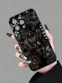 Fashionable, Popular, Personalized, Gothic Elements Pattern Design Theme Luxury Shockproof Aesthetic Cute Phone Case, Lens Protrusion Protection, Compatible With For IPhone 16/16Plus/16Pro/16ProMax, 15,14, 13, 12, 11 Series And Compatible With For Galaxy S/A Series, Gift For Easter Day, Christmas Halloween Decoration/Gift For Birthday, Girlfriend, Boyfriend, Friend Or Yourself. - 黑色 - 查看 3