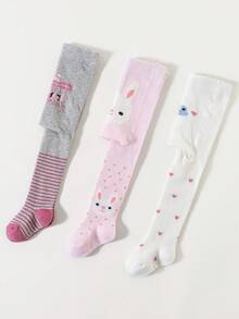 3 Pairs Baby Girls Tight Knit Leggings, Tights, Warm & Soft, Autumn/Winter - Multicolor - View 2