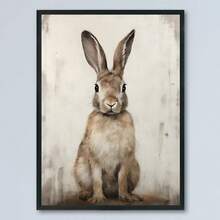 Easter Rabbit Bunny Canvas Art Print, Rustic Hare Wall Poster, Boho Vintage Cottagecore Artwork, Frameless Animal Print Decor For Bedroom, Living Room, Home Office - Modern Retro Art Deco Style