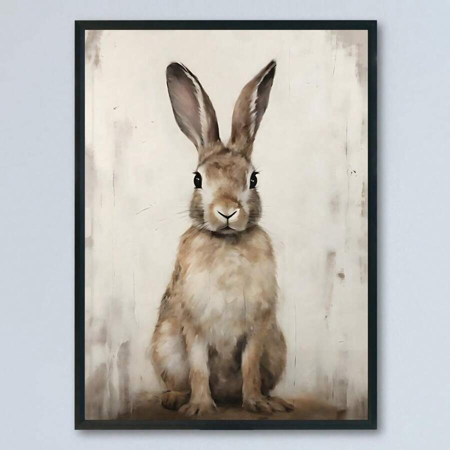 Easter Rabbit Bunny Canvas Art Print, Rustic Hare Wall Poster, Boho Vintage Cottagecore Artwork, Frameless Animal Print Decor For Bedroom, Living Room, Home Office - Modern Retro Art Deco Style