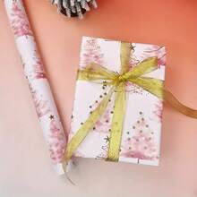 1 Roll Christmas Tree Gift Wrapping Paper - Pink & Gold Holiday Wrapping Paper, 118.11 Inches Long - Decorative Festive Paper, Suitable For Gifts, Premium Christmas Tree Pattern Design, No Accessories, Paper Material