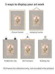 1 pezzo Stampa artistica a parete bianca senza cornice con tulipano, cartellone floreale con motivo a scacchi marrone in stile cottage, decorazione minimalista da fattoria per soggiorno/camera da letto/camera da letto, decorazione primaverile botanica per la stanza, regalo perfetto (stampe da parete, cartellone funky, ritorno a scuola)