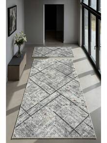 现代图案地毯 - 多种颜色，柔软，可洗，防滑，适合家庭使用（土耳其制造） - 灰色 - 查看 3