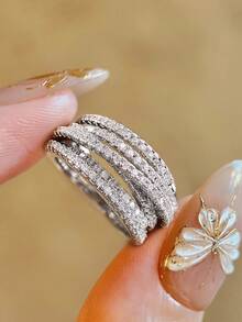 1 PC S925 Sterling Silver Vintage Line Wrapped Ring For Women Fine Ladies Jewelry Gift Party Gift Birthday Gift Daily Wear - Silver - View 2