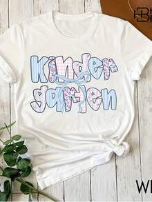 Kindergarten Tea Shirt, Coquette Floral Kinder Garten , Back To School Shirt, Pre-K Tea T-Shirt, First Day Of School Swea - Blanco - Ver 1