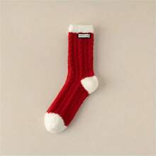 5 par grubych skarpet w paski, damskie skarpetki do połowy łydki, ciepłe i miękkie, zimowe skarpetki z czerwonymi paskami, ciepłe i supermiękkie, losowe kolory świąteczne