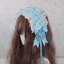 Elegant Lace Pearl Headband, Lolita Second-Dimension Hair Accessory, Cute Yet Elegant Exquisite Hair Decoration. - 優雅蕾絲珍珠髮帶-05.天藍色 - 查看 2