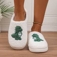 Damen weiche & bequeme thermisch gefütterte Lässig Hausschuhe mit Dinosaurier-Applikation, geeignet für alle Jahreszeiten