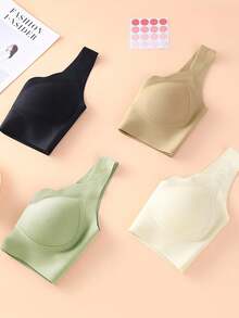 4-Pack Women's Underwear Bra Solid Color Nude Seamless Wavy Beautiful Back Underwear Women's No-Rim Gathered Anti-Sagging Breathable Skin-Friendly Seamless Women's Bra - Nhiều màu - Xem 4
