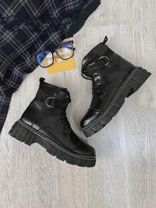 SLNU★3 Brand Men's Fashionable Thick Sole High-Top Boots  Punk  Preppy  Casual    Suitable For Outdoor  Four Seasons - 黑色 - 查看 5
