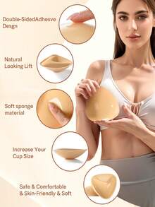 Double Sided Sticky Bra Inserts Reusable Push Up Lift Self Adhesive Bra Pads For Bikini Swimsuit Sports Strapless Bra, Versatile For Year-Round Wear - 駝色 - 查看 2