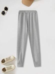 2pcs Set, Young Girl Cartoon Print Crew Neck Sweatshirt And Cuffed Pants, Casual, Autumn,Daily Wear,Back To School Outfits - Grey - View 7