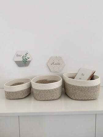 3pcs/Set Children's Storage Baskets, Rope Woven Shelves, Nursery Gift Baskets, Woven Toy Baskets, Tabletop Storage Baskets, Bedside Organizer Baskets, Baby & Kids Items Storage Baskets, Foldable Baskets In Small, Medium, Large Sizes