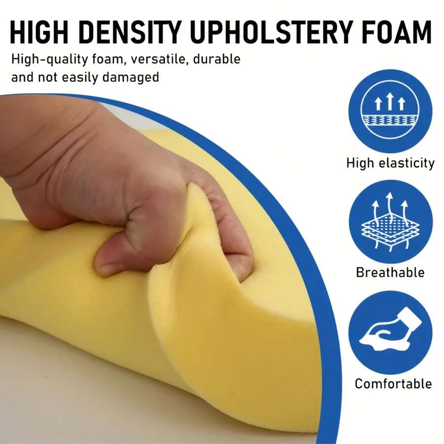 1 pieza de cojín de espuma de alta densidad y grosor, cojín de sofá, cojín de silla, espuma de reemplazo, espuma tapizada de alta resistencia, cojín de ventana, respaldo, cojín de mueble, cojín de silla de ruedas, proyecto DIY, cuadrado, resistente a las manchas amarillas