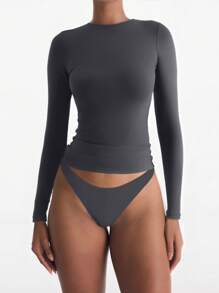 XLLAIS 秋冬新款春季弹力修身打底衫女式休闲夜店长袖亮红色T恤 - 深灰色 - 查看 5