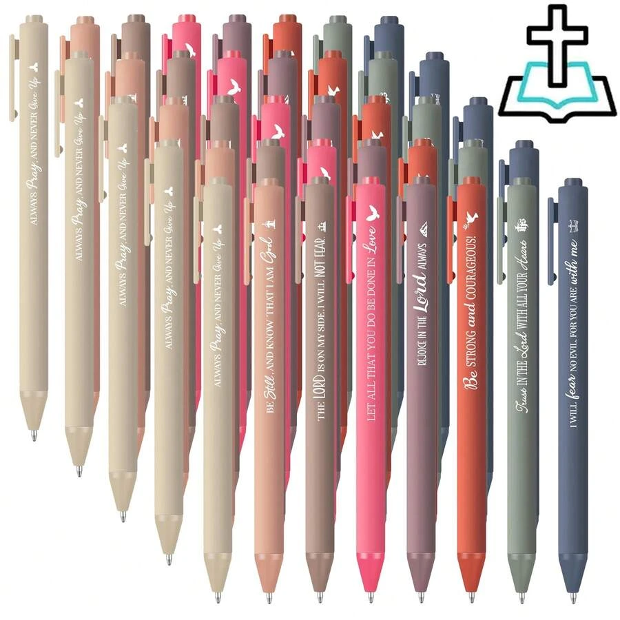 1/8/16/32/40支圣经诗句笔基督教圆珠笔励志名言笔小型伸缩圆珠笔微型黑色墨水笔宗教礼物适合女性男性办公室学校 - 黑色 - 查看 1