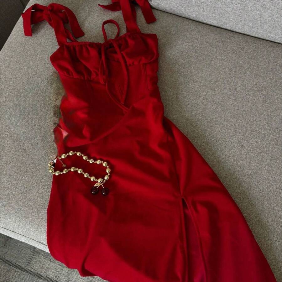 Women Midi Dresses - Red - View 1