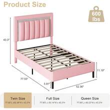 Upholstered Bed Frame With Headboard, Modern Bed Frame With Vertical Channel Tufted Headboard, PU Leather Bed Frame With Diamond Headboard, No Box Spring Needed, Easy Assembly, White/ Black/ Pink, Twin/ Full/ Queen - 粉色 - 查看 6