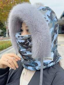 New Winter Windproof Cycling Thermal Equipment Thick Fleece Ear Protection Trapper Hat & Neck Warmer, Polyester Fiber