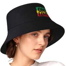 ONE LOVE Reggae Bucket Hat - Black With Green Red Yellow Stripes, Unisex Vintage Jamaican Souvenir Hat For Men Women Teens, Machine Washable Casual Outdoor Hat - 黑色 - 查看 8