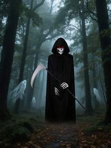 Halloween Grim Reaper Costume, Grim Reaper Scythe Death Scythe Staff, Skull Mask, Sky Hooded Cape, Skeleton Hand Gloves, Horror Role-Playing Costume Props, Party Exclusive Costume - Multicolor - View 8