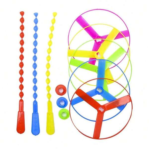 5/10/20/72PCS Flying Helicopter Toy, Outdoor Toys Flying Discs, Disc Flyer Saucers With Launchers, Bamboo Dragonfly Hand Rub Plastic Propeller, Birthday Party Favors, Gift Bag Stuffing, Pinata Filler, Random Colors