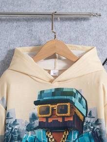 Boys' Casual Cartoon Print Drop Shoulder Hoodie Sweatshirt, Suitable For Spring And Autumn