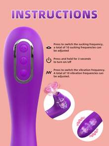 2-In-1 Clitoral Suction Vibrating Dildo, Women's G-Spot Massager, 10 Suction Modes + 10 Vibration Frequencies, Powerful Female Orgasm Masturbator, Waterproof Rechargeable Adult Toy, Suitable For Couples And Solo Use, Ergonomic Stimulating Premium Sexy Gift - Purple - View 6