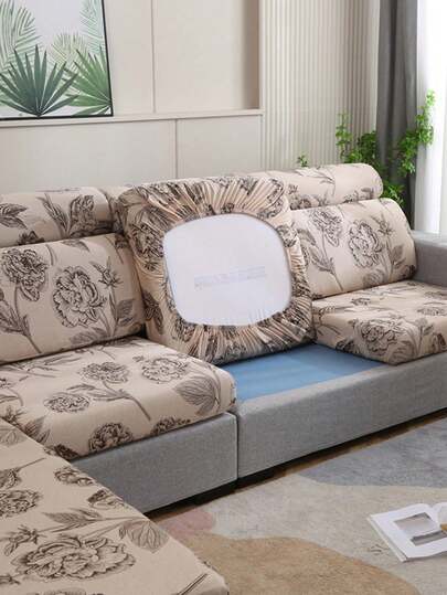 1pc Printed Stretch Sofa Seat Cushion Cover, L-Shaped Sofa Cover, Separate Sofa Backrest Cover, Furniture Protector, Stretch Sofa Cushion Cover, Sofa Cover, Sofa Covers, L-Shape Sofa Cover, 3-Seater Sofa Cover, Large Cushion Covers, Large Cushion Cover, Sofa, Throws For Sofa
