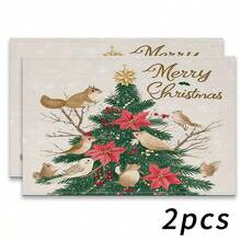 4件套圣诞主题餐垫，以简约的圣诞树和松鼠图案为特色，饰有圣诞球和鲜花，适合日常用餐、节日餐桌装饰、厨房装饰和家庭聚会装饰。它也是节日餐桌装饰的绝佳选择，最适合圣诞节使用。 - 彩色 - 查看 34