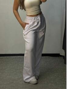Wide Leg Tailored Pantolon Pants - trắng - Xem 4