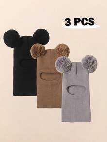 1pc Infant/Toddler Newborn Black Cute Knit Double-Ball Balaclava Ski Mask Hat, Suitable For Winter, Warm And Casual, Baby Boy Girl Kids Beanie Hat For Outdoor & Daily Use - Multicolor - View 20