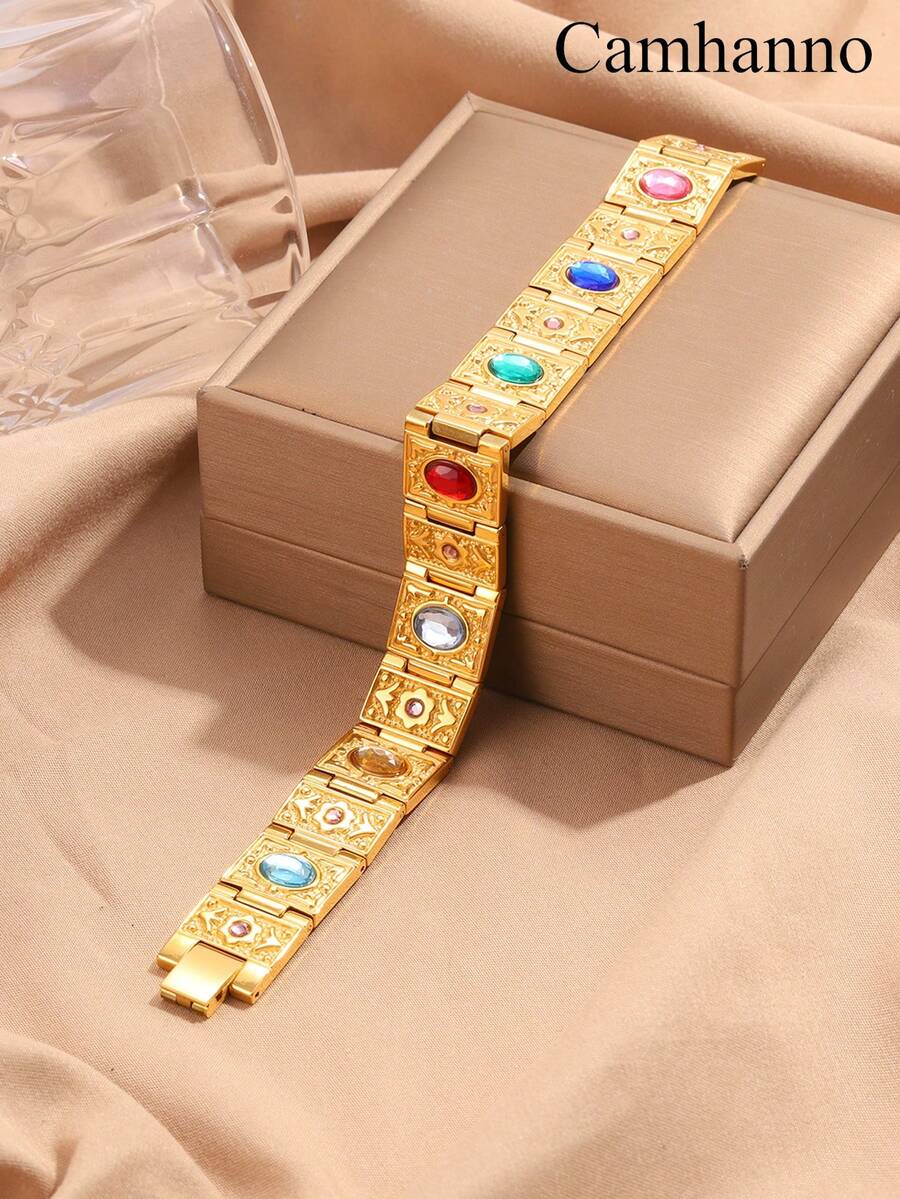 Camhanno 豪华新款不锈钢手链（带调节器），独特设计，适合各种高端场合、节日庆典和派对礼物。 - 金色 - 查看 1