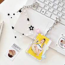 Soporte de tarjeta de estrellas transparentes y coloridas de 3 pulgadas de estilo coreano INS, soporte de tarjeta de estrellas negras, minimalista y de moda para almacenar fotos de ídolos para niñas y mujeres