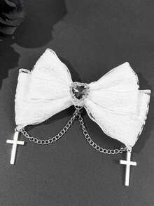 1 pezzo Accessorio per capelli da donna in stile gotico scuro, con fiocco in pizzo e croce, fermaglio per capelli a coccodrillo, adatto per abbigliamento gotico, occasioni festive e qualsiasi evento, regalo ideale per la migliore amica, pinze per capelli, fermagli per capelli, Molletta per capelli, fermagli per capelli