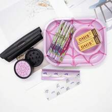 11 peças/Conjunto Kit de Acessórios para Fumar, Inclui Bandeja, 5 peças de Papel de Sabor de 110mm, 2 peças de Filtros, Máquina de Enrolar, Cinzeiro Rosa, Papel de Sabor de Camada Única, Várias Combinações de Padrão e Sabor, Adequado para Halloween, Natal