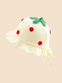 1pc Cute Strawberry Princess Baby Hat, Warm Crocheted Fisherman Beanie For Girls, Autumn/Winter