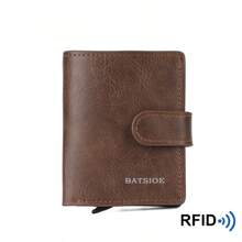 RFID Solid Color Men's Wallet, Vintage Style Clutch Purse, Coin Pouch, Large Capacity Card Holder