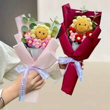 Flor de girasol y cara sonriente tejida a mano a ganchillo, regalo de cumpleaños para la novia