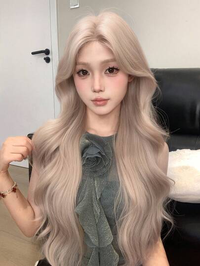 alicegarden Forehead Lace Curly Hair Wig, Mid Cut Style Beige Long Curly Hair Wig, 30 Feet Long, Natural And Realistic Wig For Daily Use