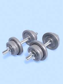 Pair Of Adjustable Steel Dumbbell Bars Set With TAYGA Discs 50 Lb Silver - Silver - View 2