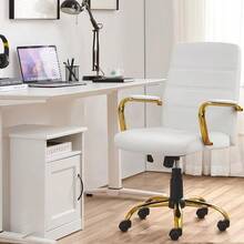 Office Desk Chair MidBack Adjable PU Leather Executive Chair W Gold Ame White Seat - Vàng trắng - Xem 2