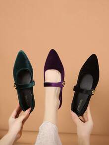 Nuevos zapatos planos con puntera poco profunda y hebilla para el verano, de material, de fácil puesta, zapatos versátiles para el trabajo para mujeres  Preppy    Casa - Verde - Ver 5