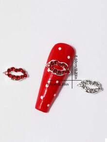 30 Piece Box - Romantic Valentine's Day Holiday 3D Multicolor AB Gold Silver Base Rhinestone Lip Alloy Jewelry DIY Girls And Women Nail Decoration